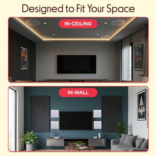 Pyle 8" Bluetooth Ceiling/Wall Speaker Kit, 250W Flush Mount 2-Way Home Speakers, 4 Speakers with Wireless Music Streaming, 4-Channel Amplifier, Quick Install, Round & Square Grills, 11.2" x 3.9" Inch