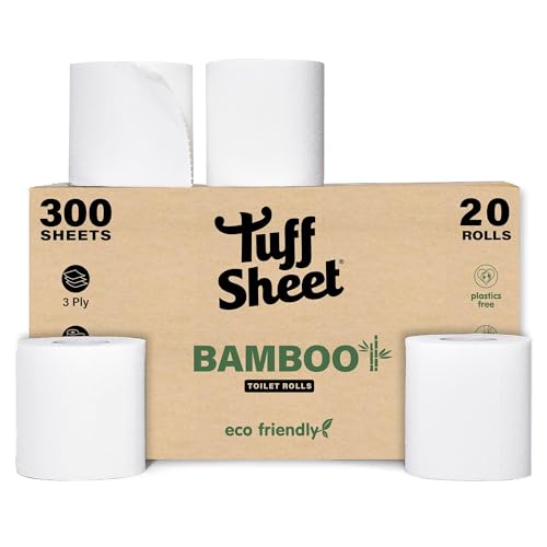 20 Pack Bamboo Un-Wrapped Toilet Rolls 3-Ply Strength, Plastic-Free Toilet Paper, 300 Sheets, Recycled Packaging, Sustainably Sourced, Eco-Friendly & Biodegradable Bathroom Tissues