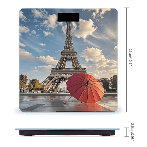 Báscula de baño digital con diseño Torre Eiffel y paraguas rojo miniatura 2