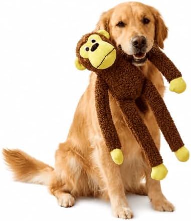 Macaco de Pelúcia para Cachorros 40 cm com Apito - Brinquedo Interativo, Mordedor Resistente, Enriquecimento Ambiental para Cães de Todos os Portes