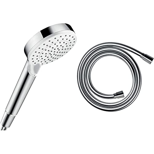 hansgrohe Isiflex - Flexible de douche universel 1,60 m, tuyau de douche avec protection anti-pliure & Crometta - Pommeau de douche économie d'eau avec 9 l/min (EcoSmart), Douchette à main