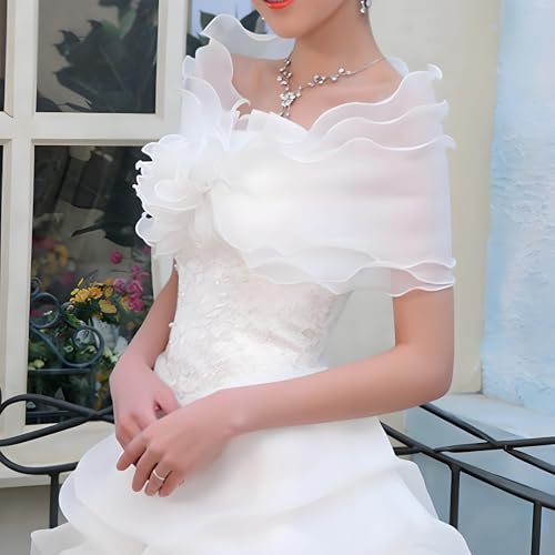 NICENEEDED Bridal Detachable Tulle Shawl, White Wedding Strapes Sleeve Shawls, Removable Shoulders Cover Up Accessory2