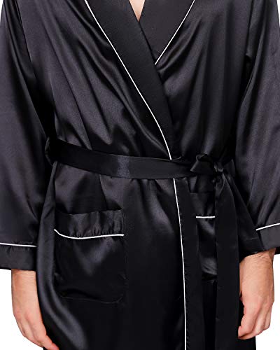 Haseil Men's Satin Kimono Robe Spring Summer Shawl Collar Sleepwear Classic Silk Bathrobes, Black1,Tagsize4XL=USsizeXL/2XL - Thumbnail 6