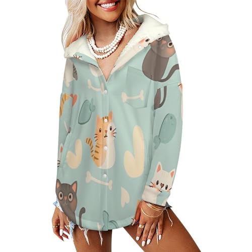 Chat de dessin animé polaires femme veste verte chaude et moelleuse style grand sweatshirt