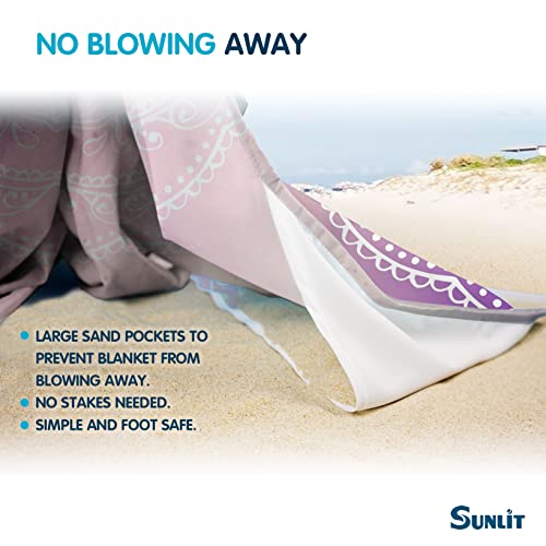 Sunlit Silky Soft 85"X72" Boho Sand Proof Beach Blanket Sand Proof Mat With Corner Pockets And Mesh Bag For Beach Party, Travel, Camping And Outdoor Music Festival, Purple And Red Mandala #TOP3
