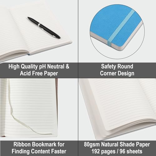 Image of Anupam Sway Lined Journal Notebook, 192 Pages College Ruled Notebook, 80 Gsm Thick Paper, A5 Leather Textured PU Cover with Designer Engraving Journals for Writing Office School Supplies (Black)