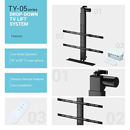 Hidden Drop Down Tv Lift, Motorized Tv Ceiling Mount For Up To 95" Screens. Lift Stroke 50" #TOP3