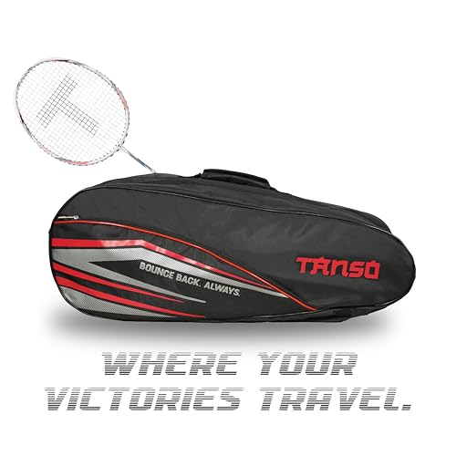 Image of TANSO Windbender Full Graphite Ultra Light Weight Badminton Racquet with T-Blast Badminton Kit Bag (32 Lbs Tension, 680 mm Long, 77 Grams, Strung with Premium Strings)