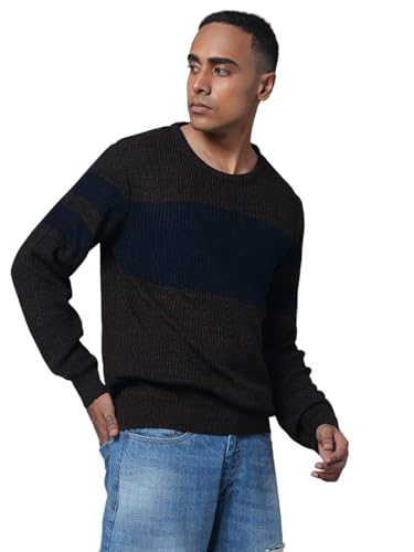 HIGH Star Acrylic Men's Round Neck Sweater, Brown, 42