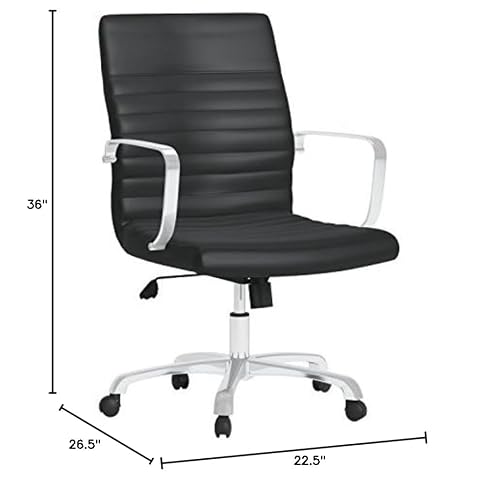 Modway Finesse Ribbed Faux Leather Mid Back Ergonomic Swivel Computer Desk, Black