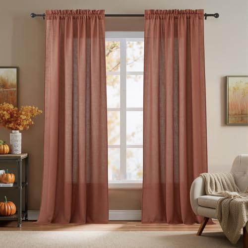 RYB HOME Flax Linen Blend Curtains 90 inches Long for Living Room