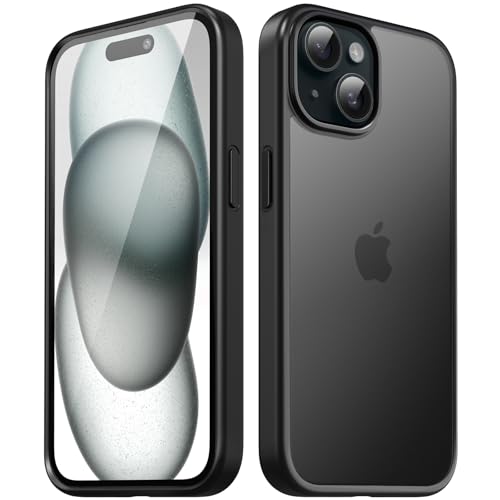Image of TIIXXA Matte Case for iPhone 15 6.1-Inch, Shockproof Drop Protection, Frosted Translucent Back Phone Cover, Anti-Fingerprint (Black)