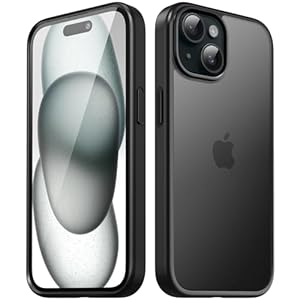 TIIXXA Matte Case for iPhone 15 6.1-Inch, Shockproof Drop Protection, Frosted Translucent Back Phone Cover, Anti-Fingerprint (Black)