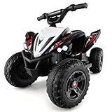 Costzon Kids ATV, 12V 4-Wheeler Quad Electric Vehicle w/ 7 mph Max Speed, 15° Climbing, LED Lights, Music, Wireless Connection, Toddler Ride On ATV Toy, Gift for Boys Girls Aged 3+ (Deep Black)