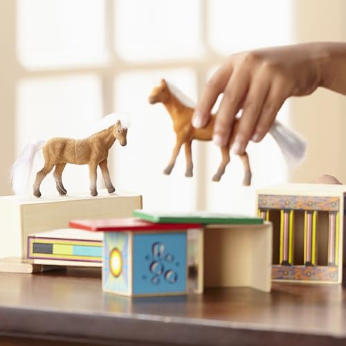 Melissa & Doug Horse Carrier Wooden Vehicle Play Set With 2 Flocked Horses and Pull-Down Ramp - Horse Figures, Wooden Horse Trailer Toy For Kids Ages 3+