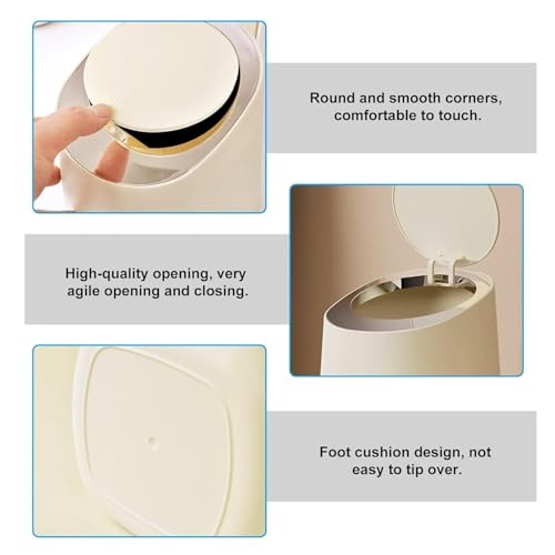 Image of Mini Desktop Bin with Lid, 2L Small Bathroom Dustbin with 1Roll of Trash Bags, Trashs Can with Press Type Lid Plastic Desktop Trash Bin for Home, Office, Vanity, Creamy White