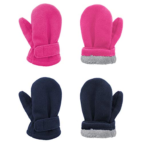 Century Star Fleece Lined Mittens For Baby Boys Girls Easy-On Toddler Warm Gloves Winter Outdoor Mittens 2 Pairs Navy Rose Red 4-7 Years #TOP9