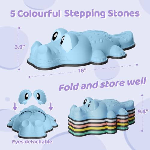 flybakiz Stepping Stones for Kids,5 Pcs Non-Slip Jumping Balance Rocks Toys for Toddlers Outdoor Indoor Play Gift,Sensory Obstacle Course Game for Age 3-8+ - Thumbnail 5