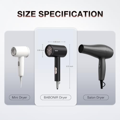Image of BABONIR 1875W Hair Dryer with Diffuser, Ionic Foldable Blow Dryer, Black | Fast Drying for Frizzy, Curly & All Hair Types, 3 Heat & 2 Speed, Concentrator & Diffuser, Compact for Home, Women & Men