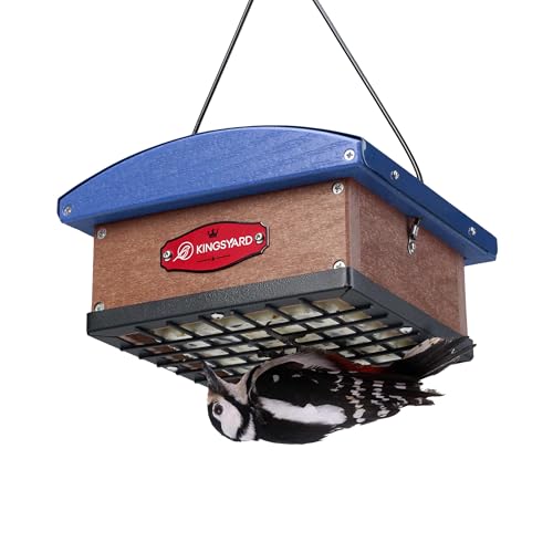 Kingsyard Upgraded Upside Down Double Suet Feeder with Metal Weatherproof Roof, Squirrel-Proof Metal Edging, Suet Feeders for Outside Hanging, Great for Attracting Woodpecker, Nuthatch, Titmouse