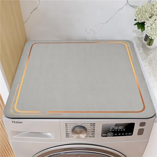 Morbuy Tapis de Protection Antidérapant pour Dessus de Machine à Laver, Couleur Unie Style Simple Tapis pour Dessus de Machine à Laver Séchage Rapide Housse Machine a Laver (60x60cm,Gris Clair)