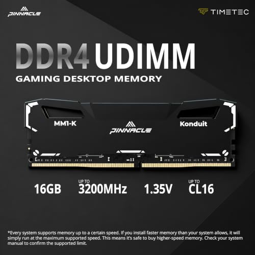 Image of Timetec Pinnacle Konduit 64GB KIT(4x16GB) DDR4 3200MHz PC4-25600 CL16-18-18-38 XMP2.0 Overclocking 1.35V Dual Rank Compatible for AMD and Intel Desktop Gaming PC Memory Module - Black