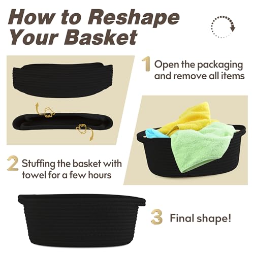 Image of Pro Goleem Small Woven Basket with Gift Bags and Ribbons Durable Baskets for Gifts Empty Small Rope Basket for Storage 12 inchX 8 inch X 5 inch Baby Toy Basket with Handles, Black