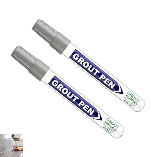 2 Pcs Grey Grout Pen, Tile Grout Reviver Anti Grout Marker for Restoring and Coloring Lines in Bathroom Kitchen Floors Walls, Water-Based Ink, Fast-Drying for Tile Grout Restoration