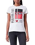 Love Moschino Damen Slim Fit Short Sleeves With Eye And Sequins Print T Shirt, Melange Light Gray, 40 EU