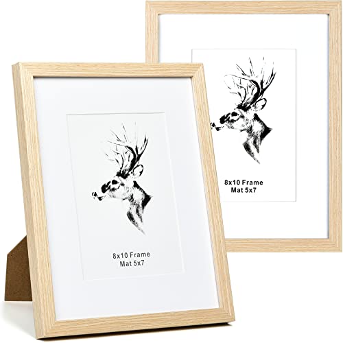Yaetm 8X10 Picture Frame Matted To 5X7 Set Of 2, Solid Oak Wood Photo Frames With Tempered Glass, 8 By 10 Wooden Picture Frames Display On Tabletop Or Wall Mounting (2 Pack, Oak) #TOP10