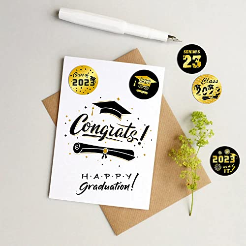 Lucleag 360Pcs 2023 Graduation Round Stickers, Class Of 2023 Grad Congrats Stickers, 12 Design Circle Graduation Gift Tags Stickers, 2023 Black And Gold Graduation Envelope Seals Candy Stickers #TOP4