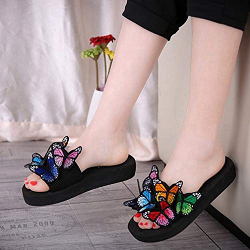 Mioke Summer Flat Slide Sandals For Womens Butterfly Platform Low Heel Comfy Nonslip Casual Beach Sandals #TOP4