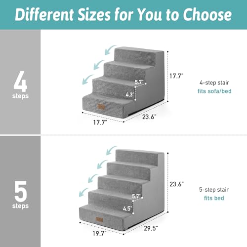 Image of COZY KISS Dog Stairs for Small Dogs, 5 Tier Wider Pet Stairs for High Beds, 23.6 inch H Non-Slip Dog Steps for Old Cats, Puppies, Small Medium Dogs, 19.7x29.5x23.6 inch, Grey