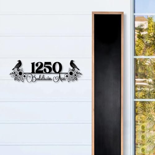 Flower Bird House Number Metal Wall Sign, Outdoor Floral and Animal Address Plaque for Home Decor (Flower and Bird House Number)