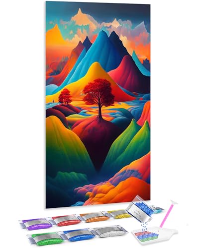 Cuadro de punto de cruz diamante Jumpdot 5D de montañas de colores para salón de 70x40 cm