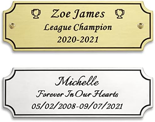 3"W x 1"H, Custom Elegant Engraved Plate, Personalized Memorial Name Plate for Trophy, Frames, Urn, Brass or Stainless Steel Laser Engraved Plaque with Adhesive Backing or Screws (Silver, Gold)