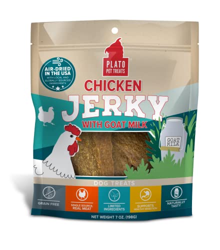 PLATO Pet Treats Air Dried, Actual Meat, Rooster Jerky with Goat’s Milk Canine Treats, Made in The USA, Grain Free, 7oz PLATO Pet Treats Air Dried, Actual Meat, Rooster Jerky with Goat’s Milk Canine Treats, Made in The USA, Grain Free, 7oz