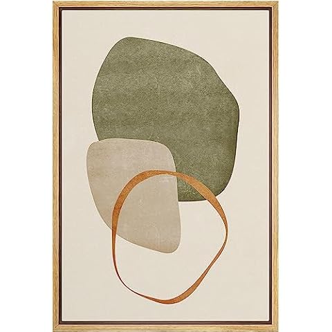 IDEA4WALL Framed Canvas Print Wall Art Retro Gold Sage Green Gray Geometric Color Blocks Abstract Shapes Illustrations Modern Art Decorative Minimalist Multicolor for Bedroom - 16"x24" Natural Cover