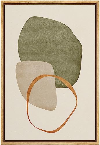 IDEA4WALL Framed Canvas Print Wall Art Retro Gold Sage Green Gray Geometric Color Blocks Abstract Shapes Illustrations Modern Art Decorative Minimalist Multicolor for Bedroom - 16"x24" Natural