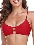 Colloyes Women's Red Strappy Bikini Tops Padded Swimsuit Lace Up Adjustable Bathing Suit Top Size Large