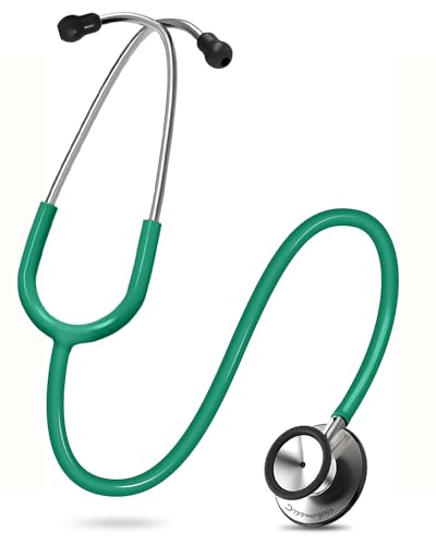 Image of FriCARE Dual Head Stethoscope - Stethoscopes for Nurses, Medical Nursing Students, Paramedics /EMT /LVN /VNA Backup Estetoscopio, Dark Green Tube, Stainless Steel Chestpiece