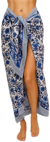 Rastogi Handicrafts 100% Cotton Hand Block Print Sarong Womens Swimsuit Wrap Cover Up Long (73" x 44")