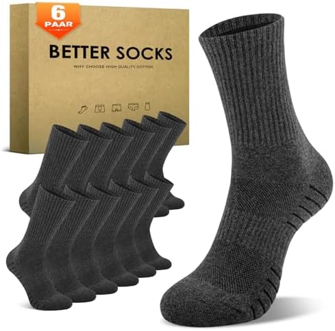 TUUHAW Tennissocken Herren Damen (6/12 Paar) Sportsocken Baumwolle Crew | Laufsocken, Wandersocken, Trekkingsocken, Herrensocken, Damensocken, Frottee Gepolstert, Atmungsaktive, Ko