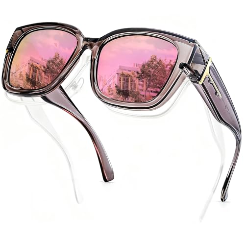 Image of SIPHEW Mirrored Sunglasses Polarized Fit Over Glasses for Women - Trendy Large Square w UV400 Protection Sun Glasses