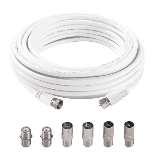KUOQIY 5m 75 Ohm Câble Coaxial RG6, F Mâle vers F Mâle Haut Débit RG6 Câble D'antenne TV, avec 6 Pièces Coupleurs D'extension, pour décodeur, TV, Satellite, Routeur Numérique