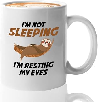 Sloth Lover Coffee Mug 15oz White - Im Not Sleeping - Cute Animal Funny Inactivity Sleepy Tired Laziness Silly Sarcasm Mammals Slackness