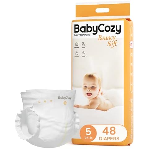 Baby Diapers Size 5 (27+lb),48 Count Babycozy Dry Disposable Diapers Bouncy Soft,0.8D Softer Touch Diapers and 10 Micron Velvet Soft Fiber Diapers Hypoallergenic for Sensitive Infant Skin Cover