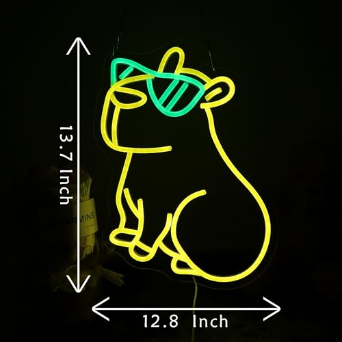 Image of Yellow Capybara Neon Sign USB Powered for Wall Decor, Capybara Neon Night Light Sign Dimmable for Children's Room Party Decor Capybara Lover Birthday Gifts