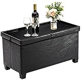 UHSTORAGE Storage Ottoman Coffee Table with Tray,Faux Leather Bench with Leg for Bedroom and Living Room,Foot Rest Ottoman with Resilient Sponge Padded,UHS16-BLK-US