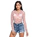 Cartoon Pig Dots Pink See Through Tops for Women Mesh Sheer Tops Long Sleeve Women Blouse Handle Zipper Beach Camping Swimming Pool Size XL